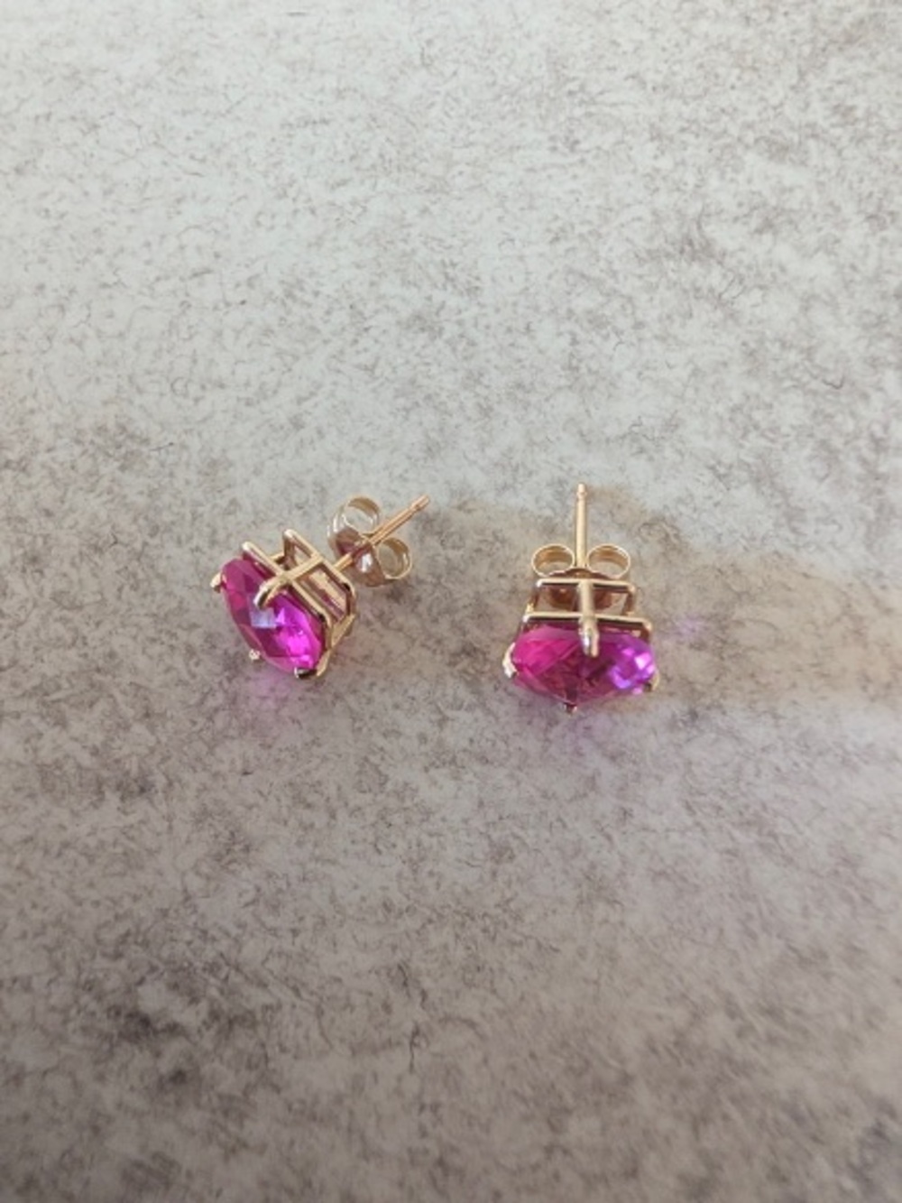 New $358 14K Yellow Gold Pink Sapphire Stud Earrings - Picture 4 of 6